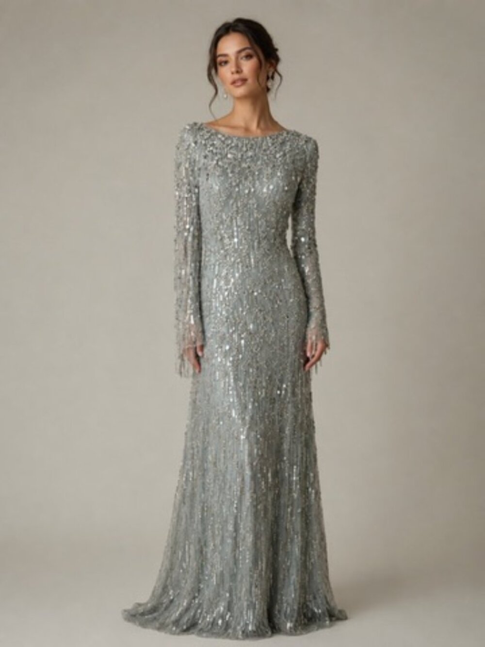 Jenny Packham gray silver Pauline embellished gown size 8
